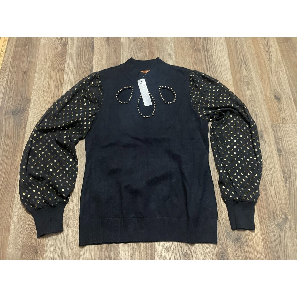 Belladini Shirt, Women's Size Medium, Black Gold, Long Sleeve, See Through NWT